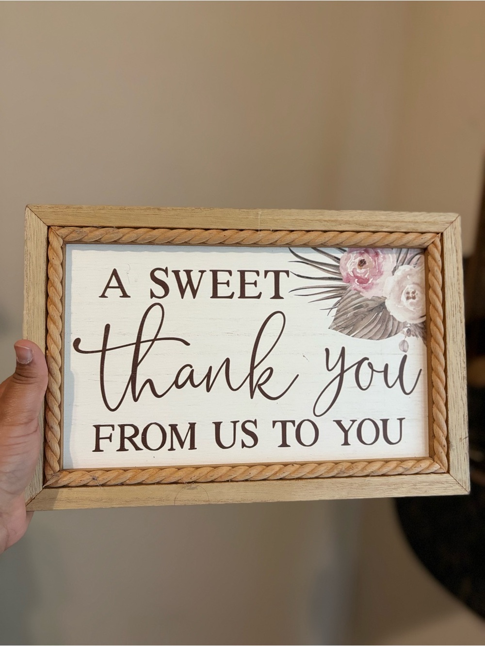Framed 'A Sweet Thank You' Wall Sign - White, Brown, Pink